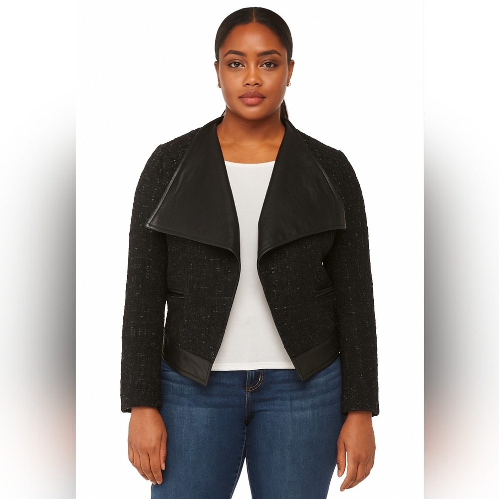 Orsay Black Tweed Blazer with Leather Trim Women's Medium